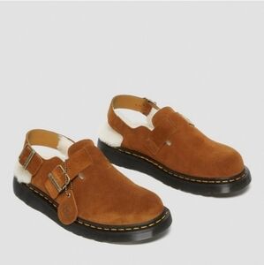 Dr Martens Jorge Made In England MIE Pecan Shearling Slingback Mules Clogs 12